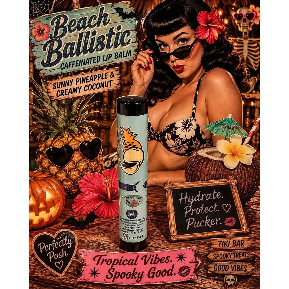 Perfectly Posh Beach Ballistic Caffeinated Lip Balm Pineapple Coconut NEW Rare